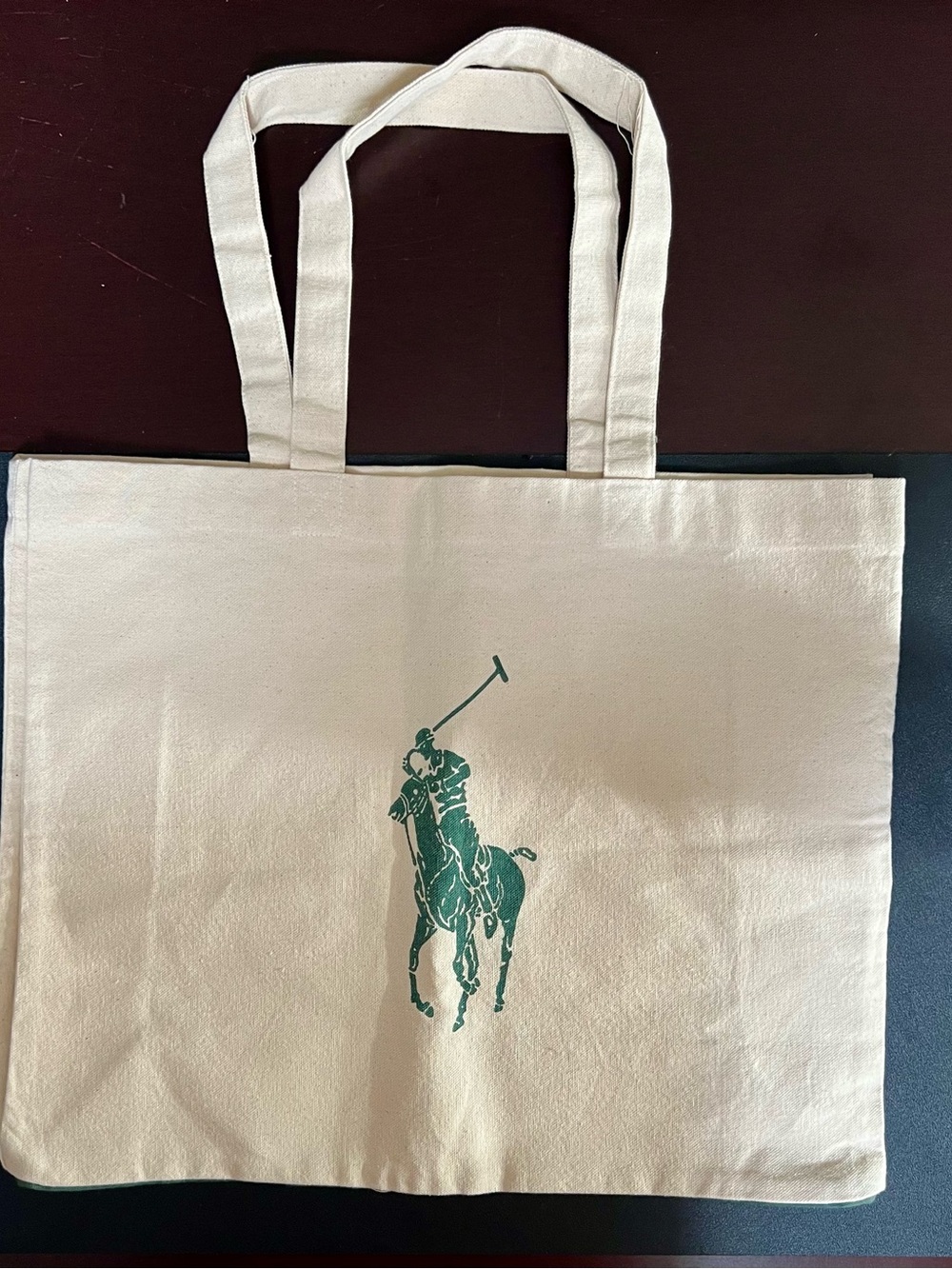 POLO RALPH LAUREN Hunter Green Big Pony Organic Cotton Large Shopper Tote